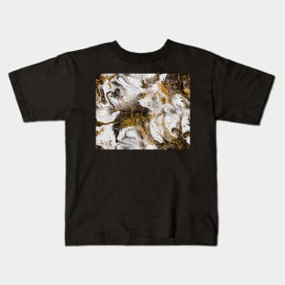 Fluid painting marble pouring image in gold and black and white Kids T-Shirt